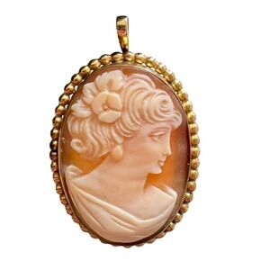 Vintage 1/20 12K Gold Filled Carved Shell Cameo Brooch Pendant Victorian Woman